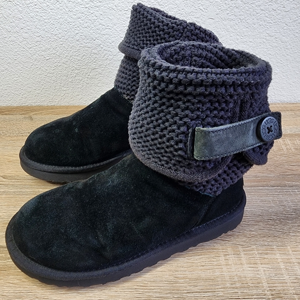 UGG AUSTRALIA Shaina Sweater Cuff Black Knit and Button Boots 7 - Picture 16 of 16